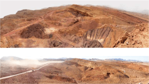 מחצבות הקאולין, מבט פנורמי לפני השיקום ואחריו (צילם - בן דרורי)